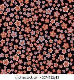 Orient seamless floral pattern. Small indian flowers, free order. Decorative flower print for wallpaper, dress, clothes, surface. Trendy colors.