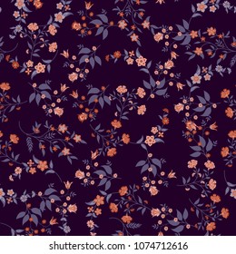 Orient seamless floral pattern. Small indian flowers, free order. Decorative flower print for wallpaper, dress, clothes, surface. Trendy colors.