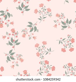 Orient seamless floral pattern. Small indian flowers, free order. Decorative flower print for wallpaper, dress, clothes, surface. Trendy colors. Shabby chic