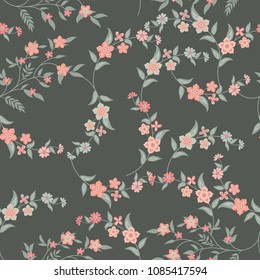 Orient seamless floral pattern. Small indian flowers, free order. Decorative flower print for wallpaper, dress, clothes, surface. Trendy colors. Shabby chic