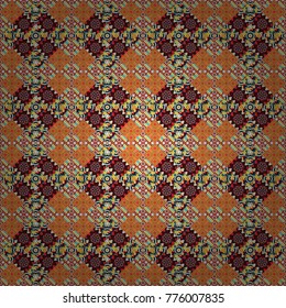 Orient seamless pattern. Colorful Pattern for Wallpaper, Textile, Linen, Curtains. Vintage Abstract Ornament with Tiles and Rhombus in yellow, orange and brown Colors. Vector Bright Zentangle.