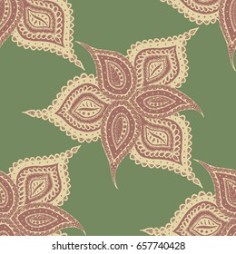 Orient Seamless Pattern. Floral Bright Zentangle. Colorful Pattern for Wallpaper, Textile, Linen, Curtains. Vintage Indian Ornament with Flowers, Leaves, Buds and Branches.