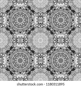 Orient seamless pattern. Vector Bright Zentangle. Vintage Abstract Ornament with Tiles and Rhombus in black, white and gray Colors. Colorful Pattern for Wallpaper, Textile, Linen, Curtains.