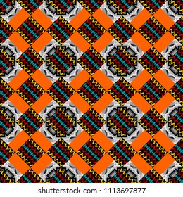 Orient seamless pattern. Vintage Abstract Ornament with Tiles and Rhombus in gray, black and orange Colors. Colorful Pattern for Wallpaper, Textile, Linen, Curtains. Vector Bright Zentangle.