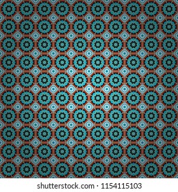 Orient seamless pattern. Vintage Abstract Ornament with Tiles and Rhombus in orange, green and blue Colors. Colorful Pattern for Wallpaper, Textile, Linen, Curtains. Vector Bright Zentangle.