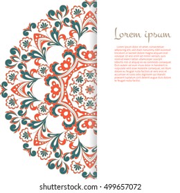 Orient style vector template for your text with mandala ornament. 