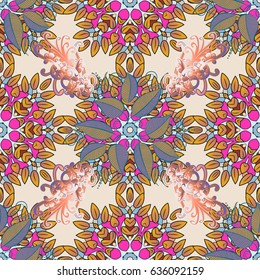 Orient, symmetry, fabric, wallpaper. Ethnic texture. Colored mandala pattern, Arabic background. Vector East, Islam, Indian, motif, revival swirling. Vintage decorative ornament on white background.