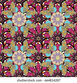 Orient, symmetry lace, fabric, wallpaper. Vector East, Islam, Indian, motif, revival swirling. Ethnic texture. Colored mandala pattern, Arabic background. Vintage decorative ornament on background.