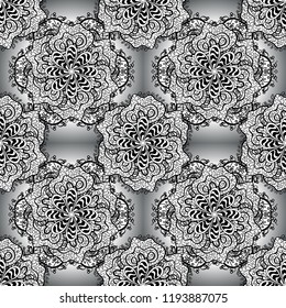 Orient, symmetry lace, meditation symbol. Mandala pattern. East, Islam, Thai, Indian, ottoman motifs. Arabic Vintage decorative ornament. Vector Mandala colored on white, black and gray colors.