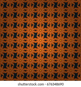 Orient, symmetry lace, meditation symbol. Tribal, ethnic texture. Flowers pattern. East, Thai, Indian, ottoman motifs. Vector Mandala colored on dark background. Arabic Vintage decorative ornament.