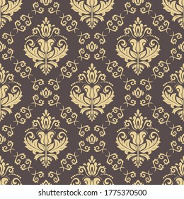 Orientales, klassisches braunes und goldenes Muster. Nahtloser abstrakter Hintergrund mit Vintage-Elementen. Orientaler Hintergrund. Ornament für Tapeten und Verpackungen