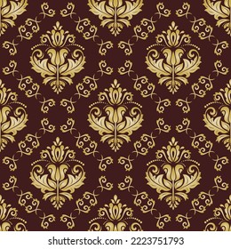 Vector de Oriente patrón clásico marrón y dorado. Fondo abstracto impecable con elementos vintage. Patrón de orientación. Ornamento para papeles pintados y embalajes