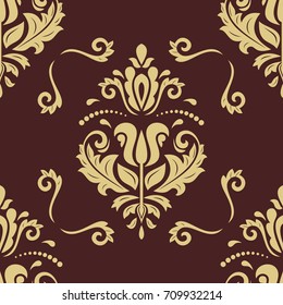 Orient vector classic brown and golden pattern. Seamless abstract background with repeating elements. Orient background