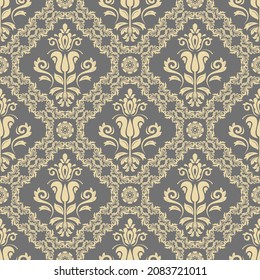 Patrón de oro y gris clásico del vector oriental. Fondo abstracto impecable con elementos vintage. Fondo de orientación. Ornamento para papeles pintados y embalajes