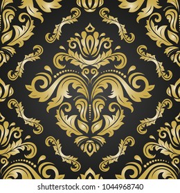 Orient vector classic pattern. Seamless abstract background with vintage elements. Orient black and golden background