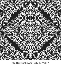 Orient vector classic pattern. Seamless abstract black and white background with vintage elements. Orient dark pattern. Ornament barogue wallpaper