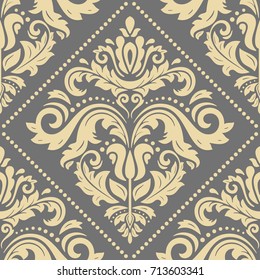Orient vector classic pattern. Seamless abstract background with repeating elements. Orient gray and golden background