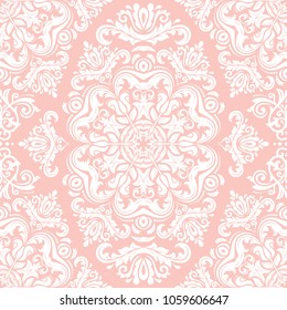 Orient vector classic pink and white pattern. Seamless abstract background with vintage elements. Orient background