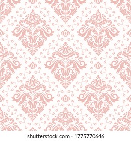 Orient vector classic pink and white pattern. Seamless abstract background with vintage elements. Orient background. Ornament for wallpaper and packaging