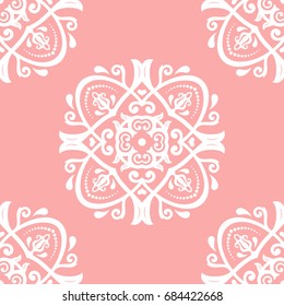 Orient vector classic pink and white pattern. Seamless abstract background with repeating elements. Orient background