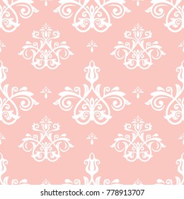 Orient vector classic pink and white pattern. Seamless abstract background with vintage elements. Orient background