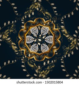 Orient vector classic vintage pattern. Fantasy illustration. Pictures in yellow and blue colors. Seamless abstract background with cute elements. Orient background.