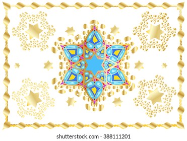 Oriental Abstract background with blue star and decorative ornament. Digital Illustration for Art, Print, fashion, textile, Crafts, Holiday greeting card, invitation, carnival graphic design. Vector