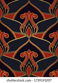 Oriental abstract background. Dark elegant ornament. Template for carpet, wallpaper, textile and any surface. Seamless vector pattern. 