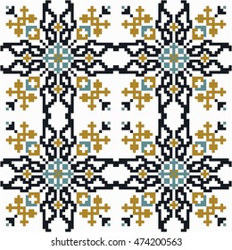 Oriental abstract geometrical seamless vector pattern with yellow and blue square elements