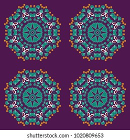 Oriental abstract ornament. Seamless pattern for carpet, textile, wallpaper and any surface. Vector pattern in white, purple and blue colors.