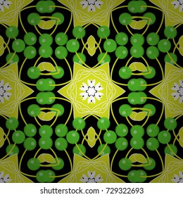 Oriental abstract ornament. Seamless pattern for carpet, textile, wallpaper and any surface. Vector pattern in green, yellow and black colors.