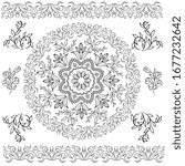 Oriental abstract ornament. Template for carpet, textile and any surface. Ornamental vector pattern with filigree details.mandala background, square geometric lace pattern with ornate frame, tribal 
