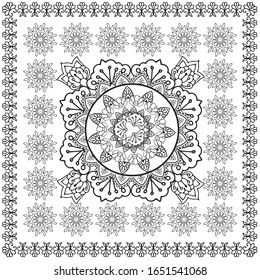 Oriental abstract ornament. Template for carpet, textile and any surface. Ornamental vector pattern with filigree details.mandala background, square geometric lace pattern with ornate frame, tribal et