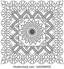 Oriental abstract ornament. Template for carpet, textile and any surface. Ornamental vector pattern with filigree details.mandala background, square geometric lace pattern with ornate frame, tribal 