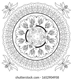 Oriental abstract ornament. Template for carpet, textile and any surface. Ornamental vector pattern with filigree details.mandala background, square geometric lace pattern with ornate frame, tribal 