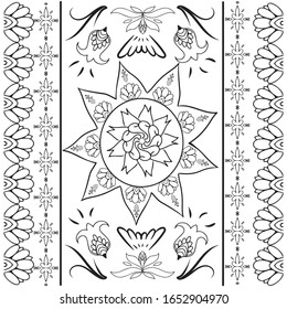 Oriental abstract ornament. Template for carpet, textile and any surface. Ornamental vector pattern with filigree details.mandala background, square geometric lace pattern with ornate frame, tribal 