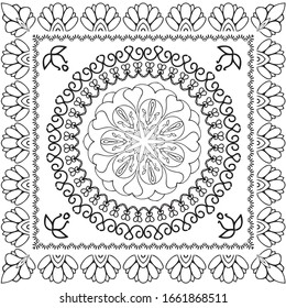 Oriental abstract ornament. Template for carpet, textile and any surface. Ornamental vector pattern with filigree details.mandala background, square geometric lace pattern with ornate frame, tribal 