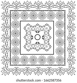 Oriental abstract ornament. Template for carpet, textile and any surface. Ornamental vector pattern with filigree details.mandala background, square geometric lace pattern with ornate frame, tribal 