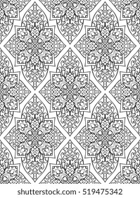 Oriental abstract ornament. Template for carpet, textile and any surface. Seamless vector pattern of black contour on a white background.