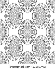 Oriental abstract ornament. Template for carpet, textile and any surface. Seamless vector pattern of black contour on a white background.