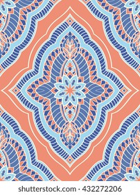 Oriental abstract ornament. Templates for carpet, wallpaper, textile, linen and any surface. Seamless vector pattern on a orange background.