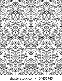 Oriental abstract ornament. Templates for carpet, textile, shawl and any surface. Seamless vector pattern of black contours on a white background.