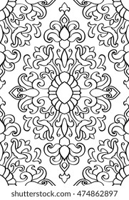 Oriental abstract ornament. Templates for carpet, textile, wallpaper. Seamless floral pattern of black contours on a white background.
