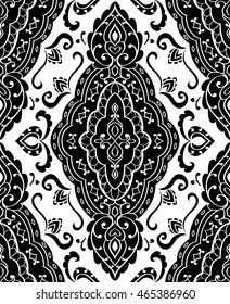 Oriental abstract ornament. Templates for carpets, textiles and any surface. Seamless vector black pattern on a white background.