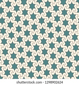 Oriental ancient mosaic pattern. Ethnic ornament. Repeated geometric figures, stars motif. Seamless surface design. Ornamental wallpaper. Geo abstract background. Digital paper, textile print. Vector