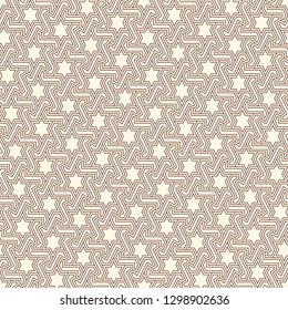 Oriental ancient mosaic pattern. Ethnic ornament. Repeated geometric figures, stars motif. Seamless surface design. Ornamental wallpaper. Geo abstract background. Digital paper, textile print. Vector.