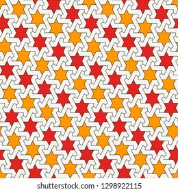 Oriental ancient mosaic pattern. Ethnic ornament. Repeated geometric figures, stars motif. Seamless surface design. Ornamental wallpaper. Geo abstract background. Digital paper, textile print. Vector