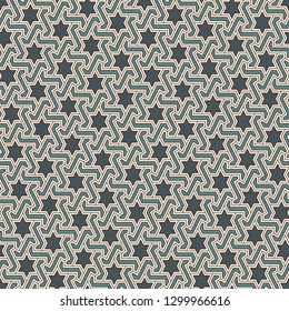 Oriental ancient mosaic pattern. Ethnic ornament. Repeated geometric figures, stars motif. Seamless surface design. Ornamental wallpaper. Geo abstract background. Digital paper, textile print. Vector.