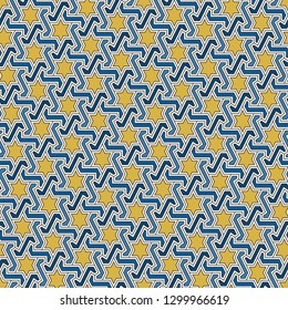 Oriental ancient mosaic pattern. Ethnic ornament. Repeated geometric figures, stars motif. Seamless surface design. Ornamental wallpaper. Geo abstract background. Digital paper, textile print. Vector.