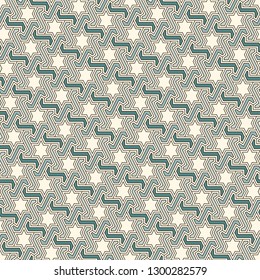 Oriental ancient mosaic pattern. Ethnic ornament. Repeated geometric figures, stars motif. Seamless surface design. Ornamental wallpaper. Geo abstract background. Digital paper, textile print. Vector.